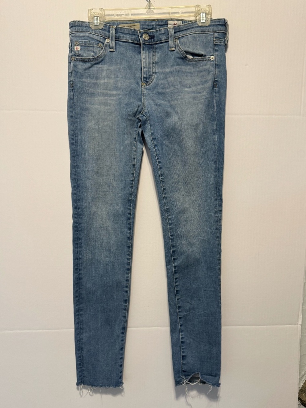 AG The Legging Ankle Super Skinny Jeans 28R Light Wash Raw Hem Designer Denim